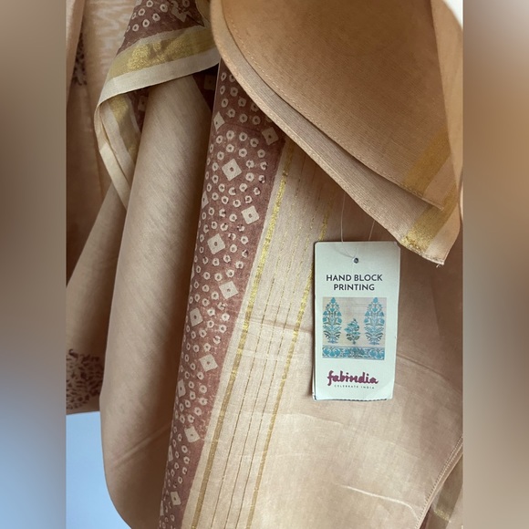 NWT Fabindia Handwoven silk cotton mustard gold shawl wrap stole wedding Dupatta - Picture 6 of 12